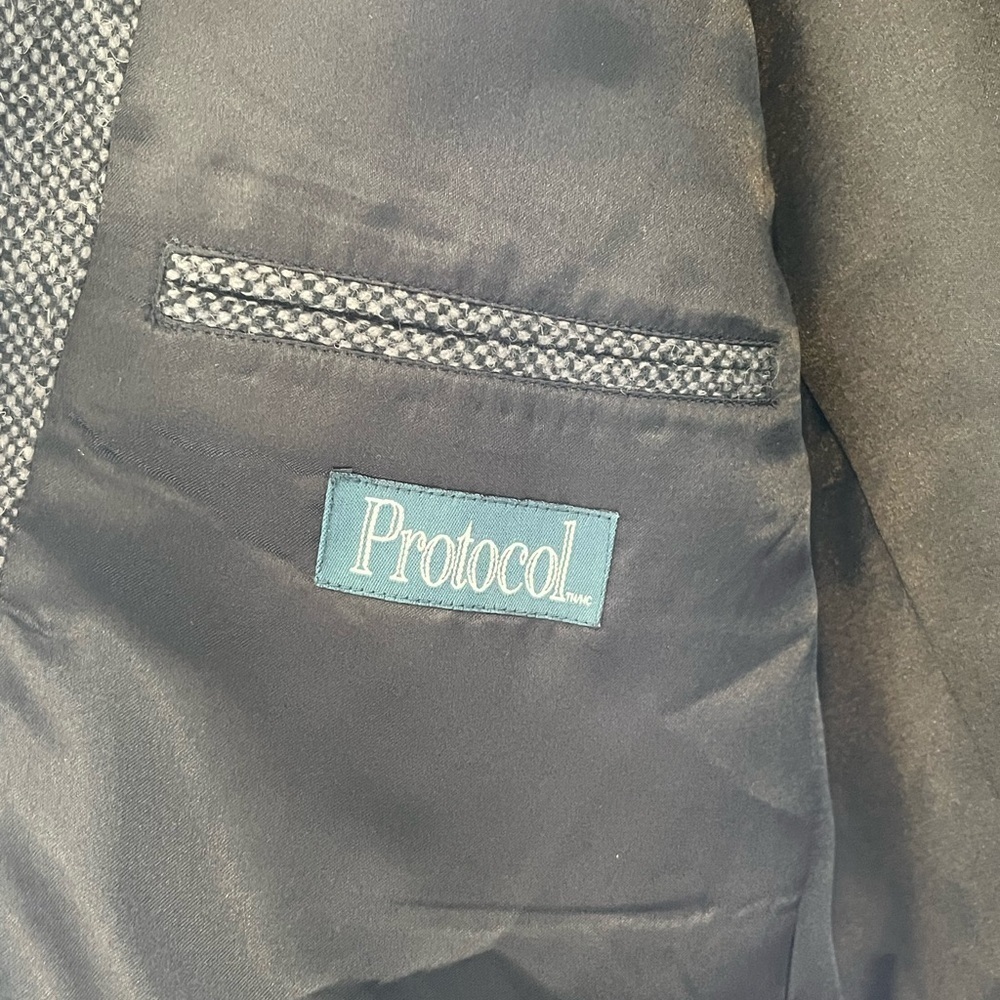 Vintage Protocol Pure Virgin Wool Gray Oversized Blazer Car Coat Jacket Men 48 - Picture 9 of 14